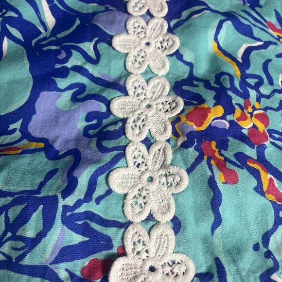 Lilly Pulitzer Girls Shift Dress Size 10 Blue Floral Cotton Sleeveless Mai Tai - Picture 4 of 15